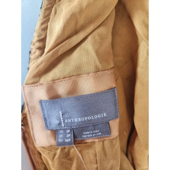 NWT By Anthropologie V-Neck Ruffle Lace Slip Dress Sz 2P Petite Brown 9D409 - Picture 10 of 12